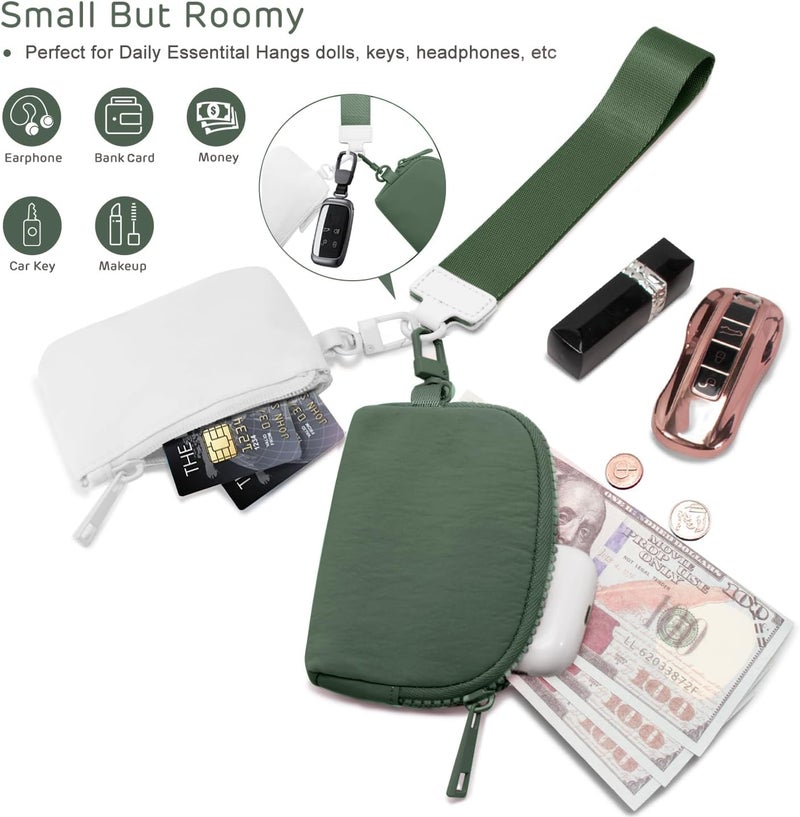 Viverte Mini Zip Around Keychain Wristlet Wallets Small Portable Dual Pounch Wristlet Detachable Coin Purse Pocket Gifts for Women Travel Sports Outdoors(White+Bean Green) - Image 4